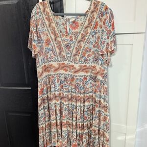 Bila Orange and Cream Paisley Midi Dress